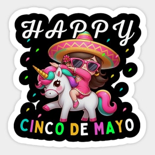 Dabbing girl Dancer on Unicorn Back Happy Cinco de Mayo wearing sunglasses Sticker